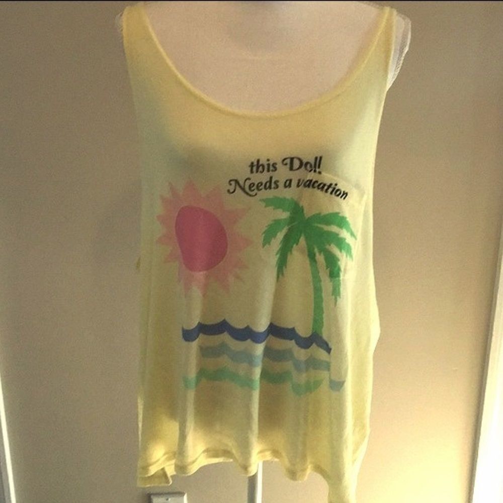 Wildfox Yellow Tank Top "Beach Scene" Sweater